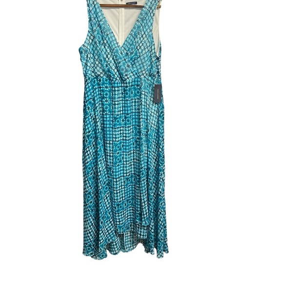 TOMMY HILFIGER V-NECK LINED SURPLICE FAUX-WRAP MAXI DRESS Size 16 Teal White - Picture 14 of 16